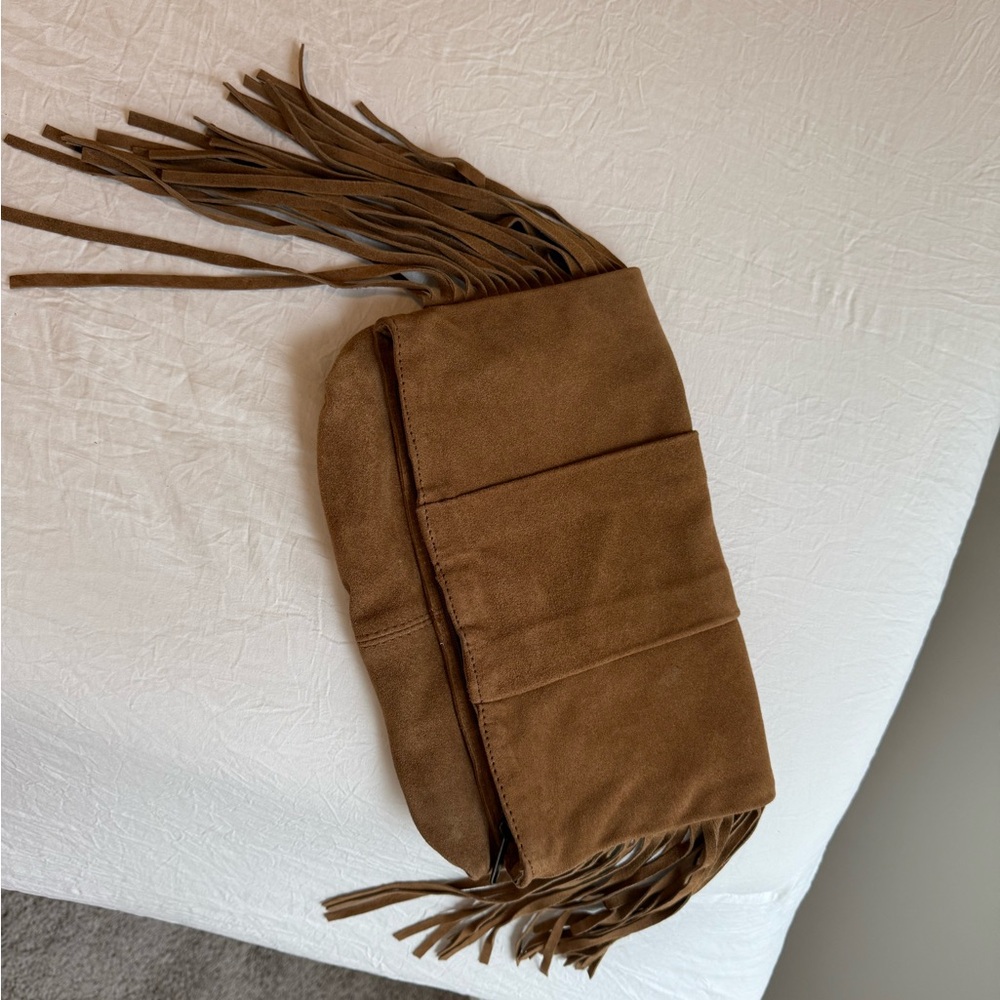 Forever 21 Brown Suede Fringe Wristlet Clutch Bag